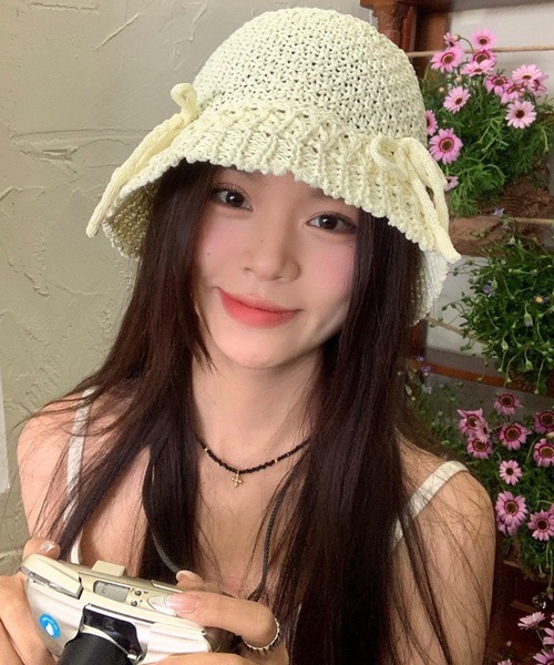 shopnikoniko（ショップニコニコ）の「リボン クロシェ編み ペーパーハット（ハット・レディース・ホワイト/ベージュ・フリー）」の8枚目の写真