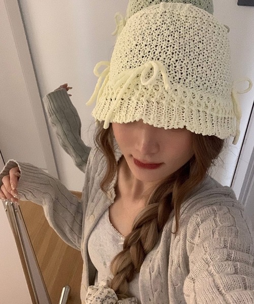 shopnikoniko（ショップニコニコ）の「リボン クロシェ編み ペーパーハット（ハット・レディース・ホワイト/ベージュ・フリー）」の9枚目の写真