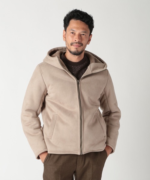 DISTINCTION MEN'S BIGI(ディストリクションメンズビギ)の「テックレザームートンパーカー(パーカー・メンズ・ベージュ/ブラック・01/02/03/04)」の3枚目の写真