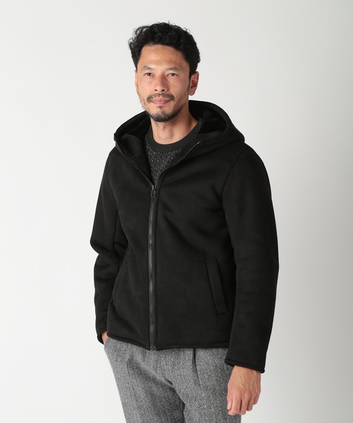 DISTINCTION MEN'S BIGI(ディストリクションメンズビギ)の「テックレザームートンパーカー(パーカー・メンズ・ベージュ/ブラック・01/02/03/04)」の4枚目の写真