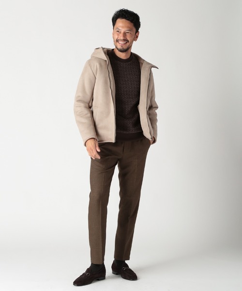 DISTINCTION MEN'S BIGI(ディストリクションメンズビギ)の「テックレザームートンパーカー(パーカー・メンズ・ベージュ/ブラック・01/02/03/04)」の5枚目の写真