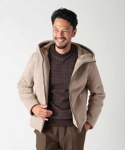 DISTINCTION MEN'S BIGI(ディストリクションメンズビギ)の「テックレザームートンパーカー(パーカー・メンズ・ベージュ/ブラック・01/02/03/04)」の7枚目の写真