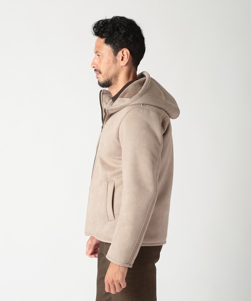 DISTINCTION MEN'S BIGI(ディストリクションメンズビギ)の「テックレザームートンパーカー(パーカー・メンズ・ベージュ/ブラック・01/02/03/04)」の8枚目の写真