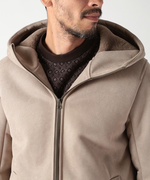 DISTINCTION MEN'S BIGI(ディストリクションメンズビギ)の「テックレザームートンパーカー(パーカー・メンズ・ベージュ/ブラック・01/02/03/04)」の10枚目の写真