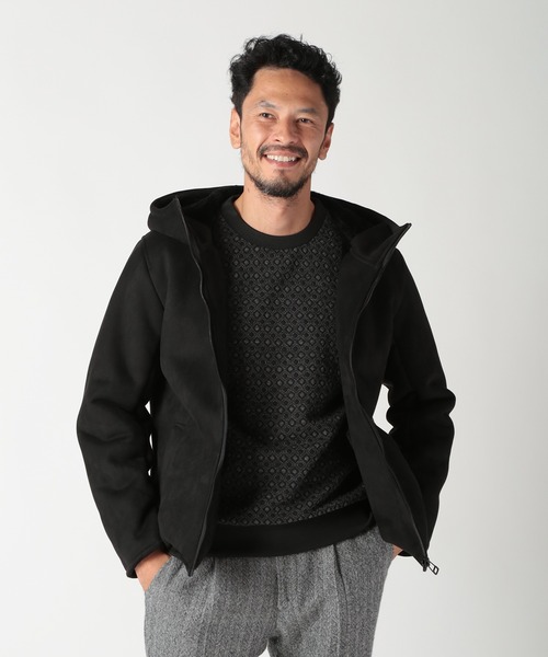 DISTINCTION MEN'S BIGI(ディストリクションメンズビギ)の「テックレザームートンパーカー(パーカー・メンズ・ベージュ/ブラック・01/02/03/04)」の16枚目の写真