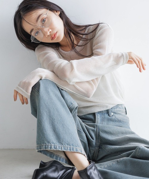 LOWRYS FARM(ローリーズファーム)の「シアーラメクルーLS 143395(Tシャツ/カットソー・レディース・アイボリー/ブラック/グレー/ブルー/その他19/カーキ・FREE)」の8枚目の写真