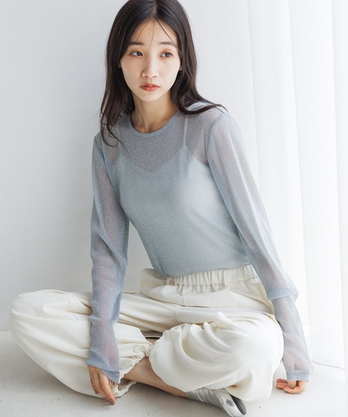 たろす LOWRYS FARM tシャツ シアーラメクルーLS 143395 レディース