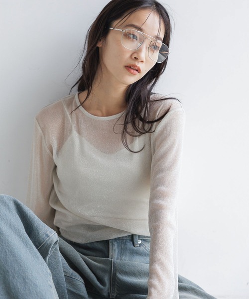 LOWRYS FARM(ローリーズファーム)の「シアーラメクルーLS 143395(Tシャツ/カットソー・レディース・アイボリー/ブラック/グレー/ブルー/その他19/カーキ・FREE)」の9枚目の写真