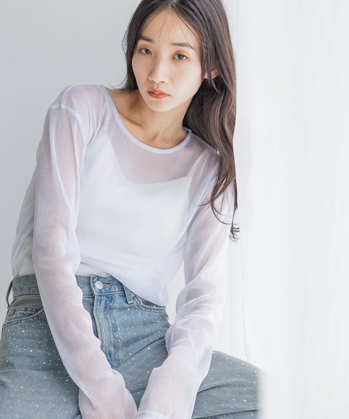 LOWRYS FARM(ローリーズファーム)の「シアーラメクルーLS 143395(Tシャツ/カットソー・レディース・アイボリー/ブラック/グレー/ブルー/その他19/カーキ・FREE)」の14枚目の写真