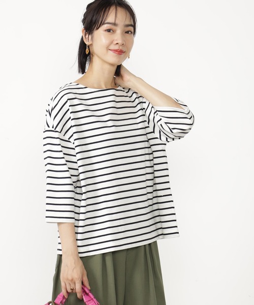 FOUND GOOD（ファウンドグッド）の「BIGボーダーTEE/7S（Tシャツ/カットソー・レディース・レッド系8/ベージュ/ホワイト系5/パープル系2・M/S/L）」の5枚目の写真