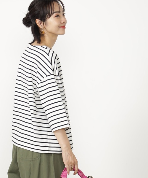 FOUND GOOD（ファウンドグッド）の「BIGボーダーTEE/7S（Tシャツ/カットソー・レディース・レッド系8/ベージュ/ホワイト系5/パープル系2・M/S/L）」の6枚目の写真