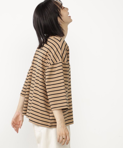 FOUND GOOD（ファウンドグッド）の「BIGボーダーTEE/7S（Tシャツ/カットソー・レディース・レッド系8/ベージュ/ホワイト系5/パープル系2・M/S/L）」の10枚目の写真