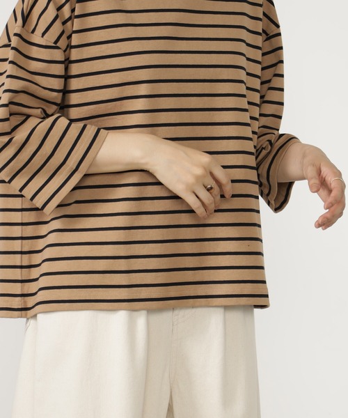 FOUND GOOD（ファウンドグッド）の「BIGボーダーTEE/7S（Tシャツ/カットソー・レディース・レッド系8/ベージュ/ホワイト系5/パープル系2・M/S/L）」の11枚目の写真