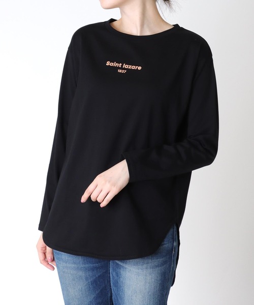 Jines(ジネス)の「箔プリント ラウンドヘム長袖カットソー(Tシャツ/カットソー・レディース・ブラック/ホワイト・38)」の1枚目の写真