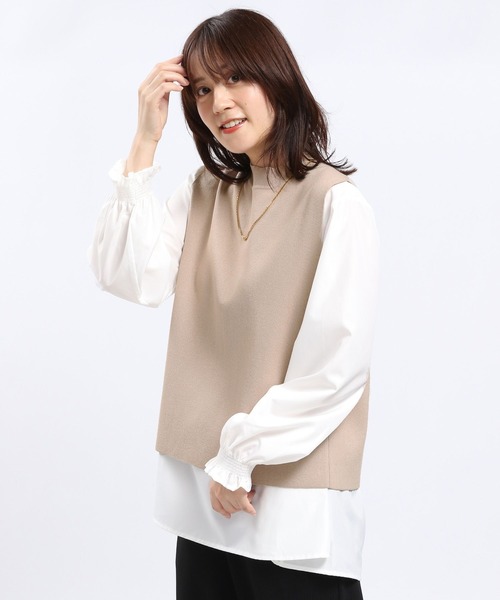 GLOBAL WORK Smile Seed Store(グローバルワーク スマイルシードストア)の「ニットベストレイヤードブラウス/111175(ベスト・レディース・ブラック/ベージュ・MEDIUM/X-LARGE/LARGE)」の5枚目の写真