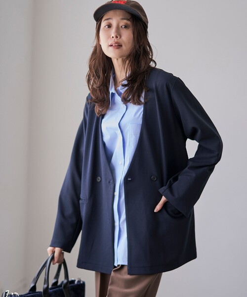 RONEL（ロネル）の「イージージョーゼットダブルジャケット（テーラードジャケット・レディース・ライトグレー/ブラック/ネイビー・S/M/L）」の3枚目の写真