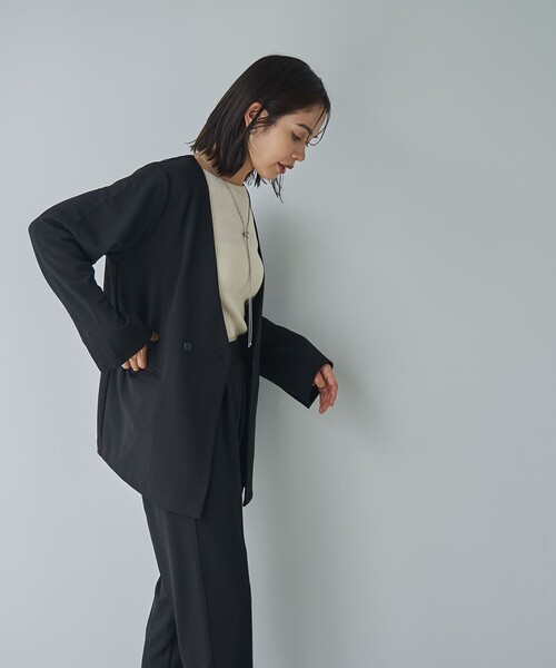 RONEL（ロネル）の「イージージョーゼットダブルジャケット（テーラードジャケット・レディース・ライトグレー/ブラック/ネイビー・S/M/L）」の4枚目の写真