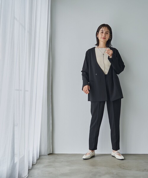 RONEL（ロネル）の「イージージョーゼットダブルジャケット（テーラードジャケット・レディース・ライトグレー/ブラック/ネイビー・S/M/L）」の7枚目の写真