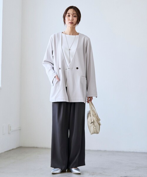 RONEL（ロネル）の「イージージョーゼットダブルジャケット（テーラードジャケット・レディース・ライトグレー/ブラック/ネイビー・S/M/L）」の10枚目の写真