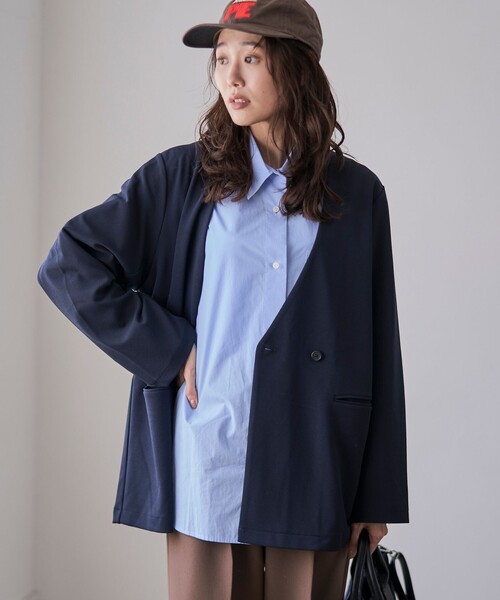 RONEL（ロネル）の「イージージョーゼットダブルジャケット（テーラードジャケット・レディース・ライトグレー/ブラック/ネイビー・S/M/L）」の12枚目の写真