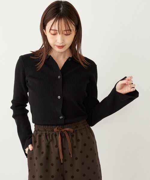 SHIPS Colors(シップス カラーズ)の「SHIPS Colors:〈手洗い可能〉リブ ポロ ニット◇(ニット/セーター・レディース・グレー/オフホワイト/ブラック・ONE SIZE)」の3枚目の写真