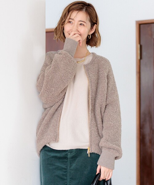 23区 S(ニジュウサンクチイサイサイズ)の「【洗える】ブークレニット ブルゾン(ブルゾン・レディース・グレー系/ブラウン系/ホワイト系・32)」の3枚目の写真