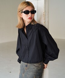 限定展開 ブロード 裾 ドローコード ショート ロングスリーブ シャツ