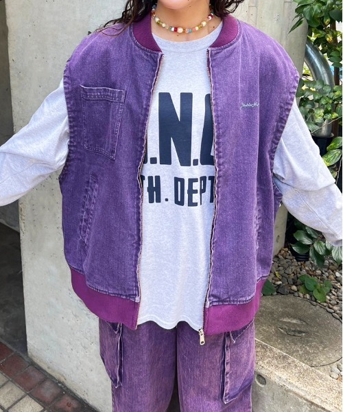 DOUBLE NAME（ダブルネーム）の「カラーオーバーダイベスト/ユニセックス（ベスト・レディース・ブラウン/パープル/ブラック・FREE）」の14枚目の写真