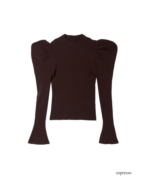 ポストカード付 Volume Sleeve Rib Knit Top Black Volume Sleeve Rib Knit Top（ニット/セーター）｜Her lip to（ハー