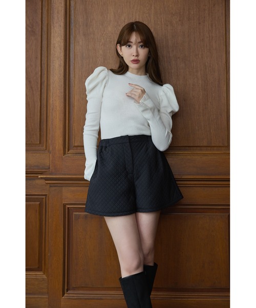 ポストカード付 Volume Sleeve Rib Knit Top Black Volume Sleeve Rib Knit Top（ニット/セーター）｜Her lip to（ハー