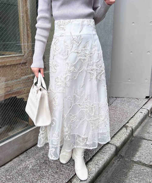 セール】花柄チュール刺しゅうマーメイドスカート（スカート