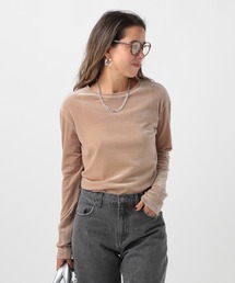 BAYFLOW | [すっきり見えするネックライン]シアーベロアクルーネックプルオーバー(Tシャツ/カットソー)