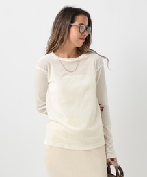 BAYFLOW | [すっきり見えするネックライン]シアーベロアクルーネックプルオーバー(Tシャツ/カットソー)