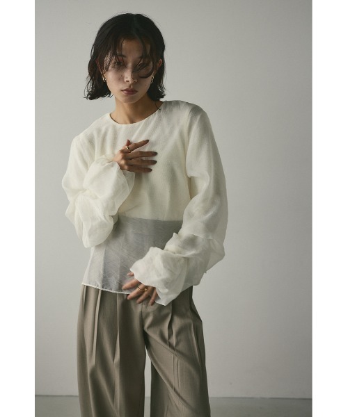 STYLEMIXER(スタイルミキサー)の「レイヤーギャザートップ(シャツ/ブラウス・レディース・ピンク/ブラック/ホワイト・SMALL/MEDIUM)」の7枚目の写真
