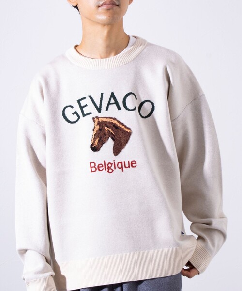GEVACO(ゲバコ)の「【GEVACO/ゲバコ】ホースサガラ刺繍 プルオーバークルーネックニット UNISEX(ニット/セーター・メンズ・ネイビー/アイボリー/グレー・M/L)」の2枚目の写真