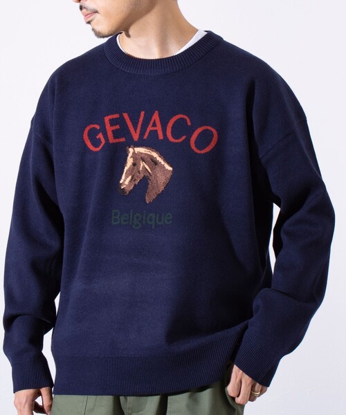 GEVACO(ゲバコ)の「【GEVACO/ゲバコ】ホースサガラ刺繍 プルオーバークルーネックニット UNISEX(ニット/セーター・メンズ・ネイビー/アイボリー/グレー・M/L)」の4枚目の写真