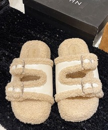 厚底ふわふわサンダル 秋冬 ファーサンダル