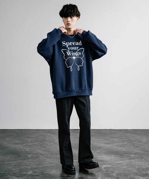 Rocky Monroe(ロッキーモンロー)の「オーバーサイズ裏起毛バタフライプリントスウェットトレーナー(スウェット・メンズ・ブラック/ピンク/ネイビー/オートミール・M/L/XL)」の15枚目の写真