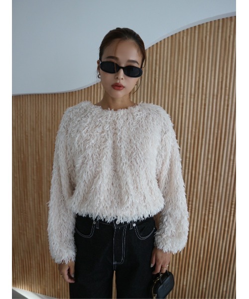 TRUNC（トランクエイティーエイト）の「Feather Yarn Cropped Pullover（ニット/セーター・レディース・ブラック/アイボリー・FREE）」の6枚目の写真
