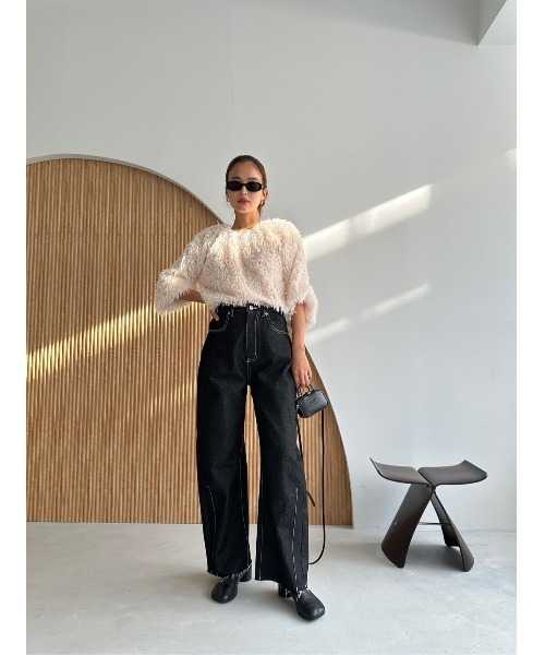 TRUNC（トランクエイティーエイト）の「Feather Yarn Cropped Pullover（ニット/セーター・レディース・ブラック/アイボリー・FREE）」の8枚目の写真