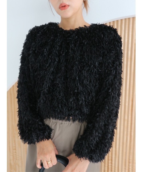 TRUNC（トランクエイティーエイト）の「Feather Yarn Cropped Pullover（ニット/セーター・レディース・ブラック/アイボリー・FREE）」の10枚目の写真