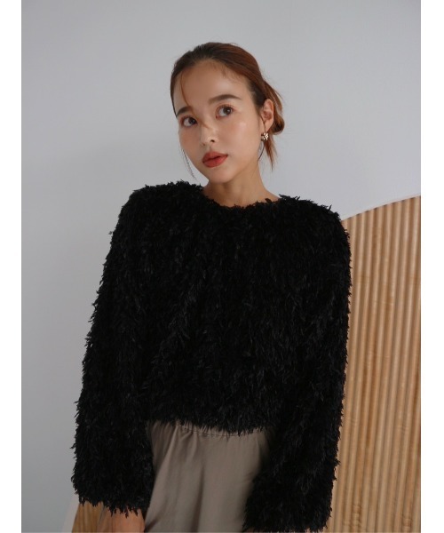 TRUNC（トランクエイティーエイト）の「Feather Yarn Cropped Pullover（ニット/セーター・レディース・ブラック/アイボリー・FREE）」の12枚目の写真