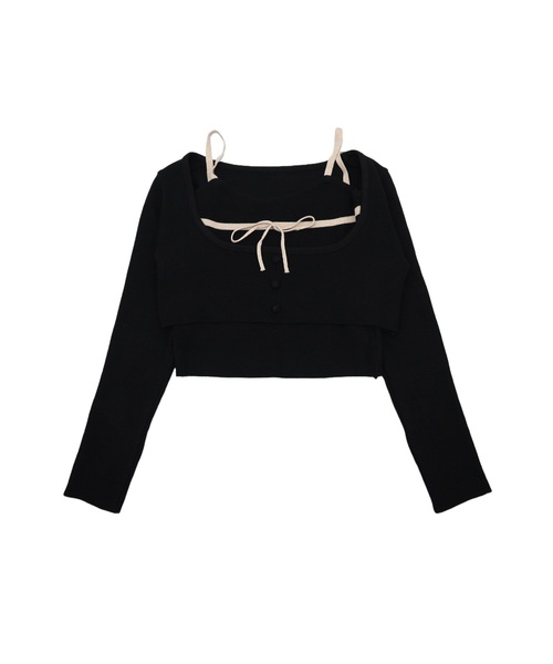 ALLuRing ChaRm(アリュリングチャーム)の「【2点セット】Ribbon Knit Camisole Ensemble / リボンニットキャミソール セット アンサンブル(ニット/セーター・レディース・アイボリー/ブラック/ブラウン・FREE)」の4枚目の写真