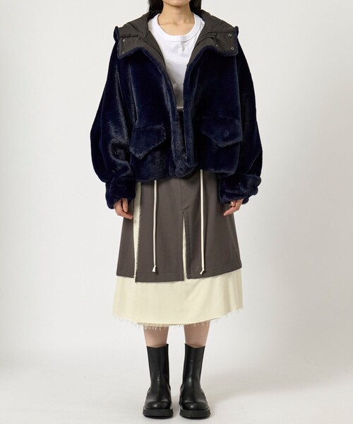 しみたか　　☆フレームワーク☆ エコファーブルゾン JANJAM ファーベスト付きコート 大きいサイズ レディース 長袖