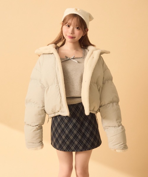 titty&co. ベージュ ダウンジャケット ベージュ リボン titty&co