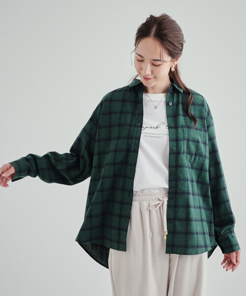 SHOO・LA・RUE（シューラルー）の「◆【洗える】ネル起毛チェックシャツ（シャツ/ブラウス・レディース・ワイン系1/グレー系1/モスグリーン系1・04/03/02/01）」の8枚目の写真