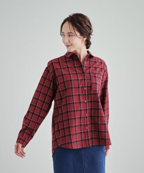 SHOO・LA・RUE（シューラルー）の「◆【洗える】ネル起毛チェックシャツ（シャツ/ブラウス・レディース・ワイン系1/グレー系1/モスグリーン系1・04/03/02/01）」の12枚目の写真