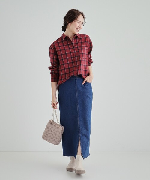 SHOO・LA・RUE（シューラルー）の「◆【洗える】ネル起毛チェックシャツ（シャツ/ブラウス・レディース・ワイン系1/グレー系1/モスグリーン系1・04/03/02/01）」の14枚目の写真