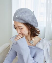 MAJESTIC LEGON | ふわふわパールベレー帽(ハンチング/ベレー帽)