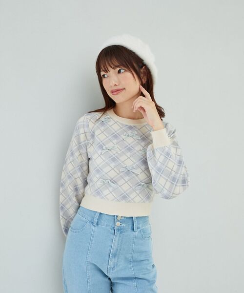 MAJESTIC LEGON（マジェスティックレゴン）の「ふわふわパールベレー帽（ハンチング/ベレー帽・レディース・オフホワイト/グレー/ブラック・FREE）」の8枚目の写真